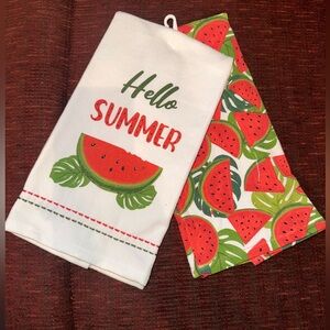Hello Summer Watermelon  2 Printed Kitchen Towels ~ New